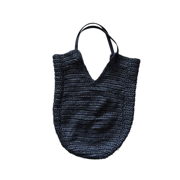 Banana Republic Factory Modern Straw Tote Bag Black Woven Handbag Paper - Picture 2 of 7